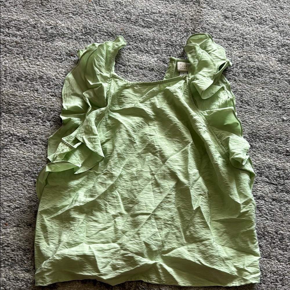 Light Green Ruffled Sleeveless Top